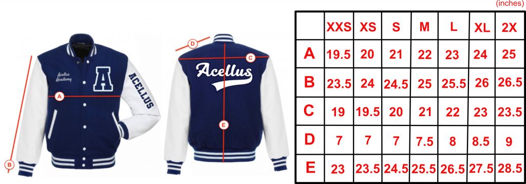 Acellus Letterman Jacket Size Chart